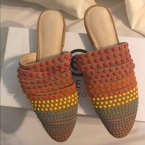 Cecelia Rainbow Dot Suede Mules
